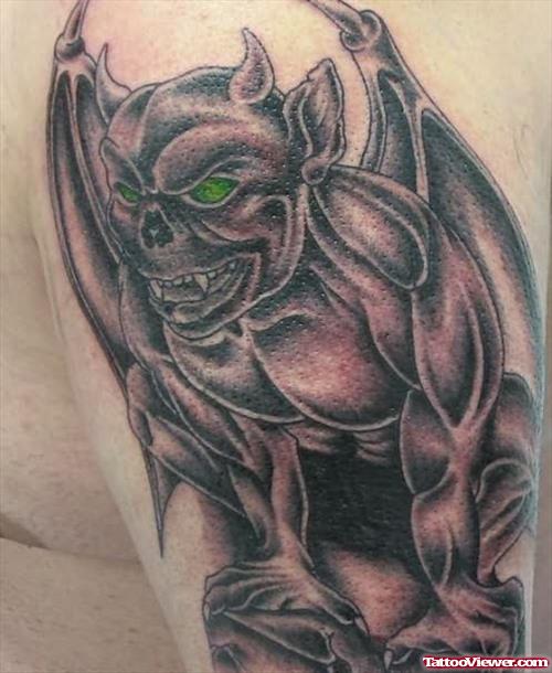 Gargoyle with Green Eyes Tattoo