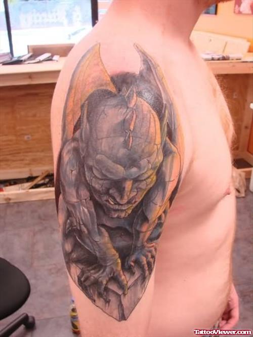 Gargoyle Tattoo On Upper Shoulder