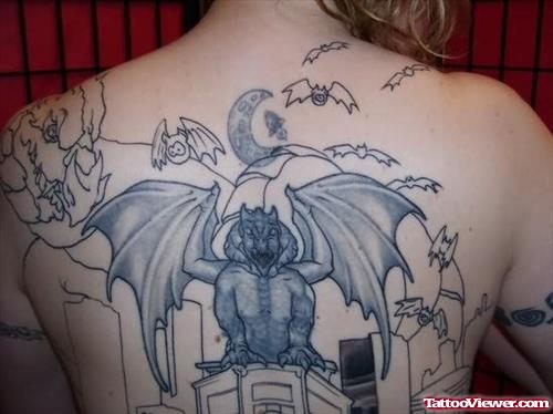 Huge Gargoyle Tattoo On Back