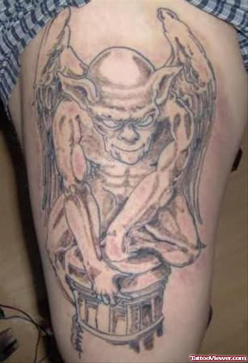 Gargoyle Tattoo On Thigh
