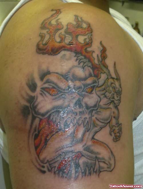 Gargoyle Skull Tattoo On Shoulder