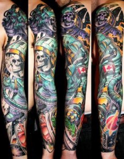 Amazing Colored Gargoyle Tattoo On Sleeve
