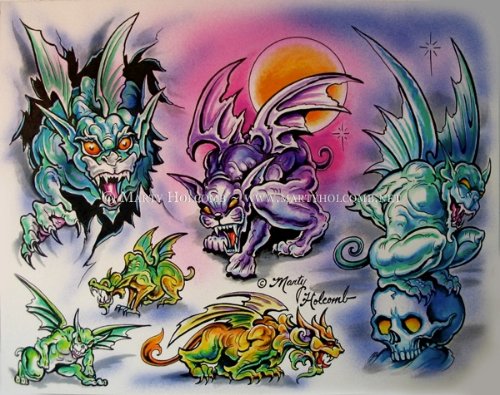 Classic Colored Gargoyle Tattoos Designs