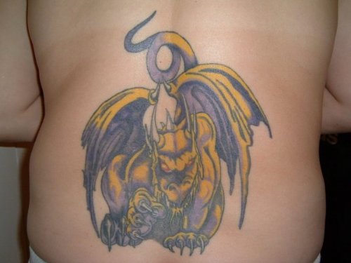 Colored Gargoyle Tattoo On Back