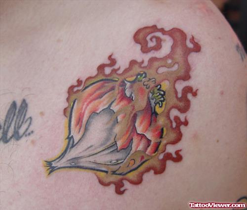Flaming Garlic Tattoo On Shoulder