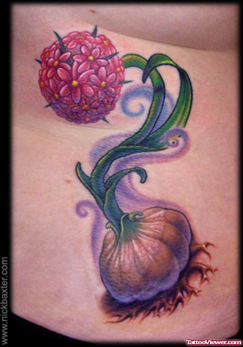 Color Ink Garlic Tattoo On Side
