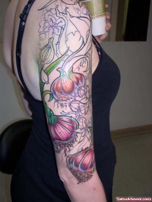 Color Garlic Tattoos On sleeve