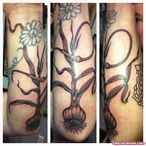 Grey Ink Garlic Tattoo For Men
