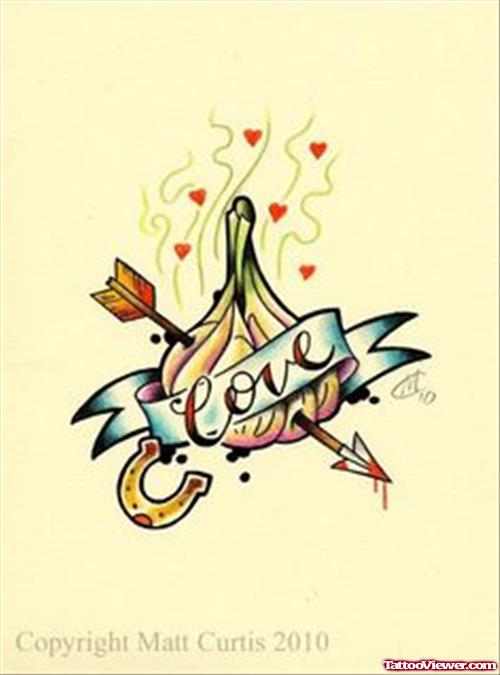 Garlic With Love Banner Tattoo Design