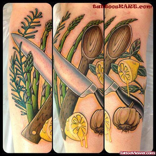 Knife Cut Lemon And Garlic Tattoos