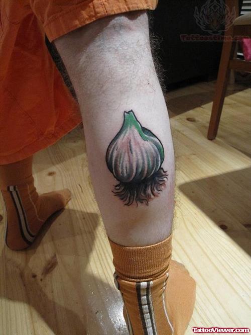 Garlic Tattoo On Back Leg