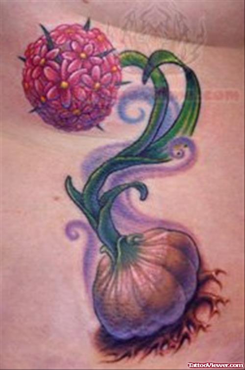 Colored Garlic Flower Tattoo