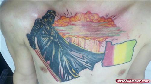 Color Ink Geek Tattoo On Man Chest