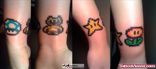 Geek Mario Mushrooms Tattoo