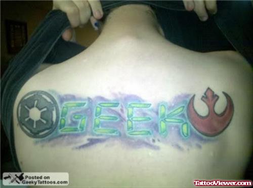 Wonderful Geek Tattoo On Upperback