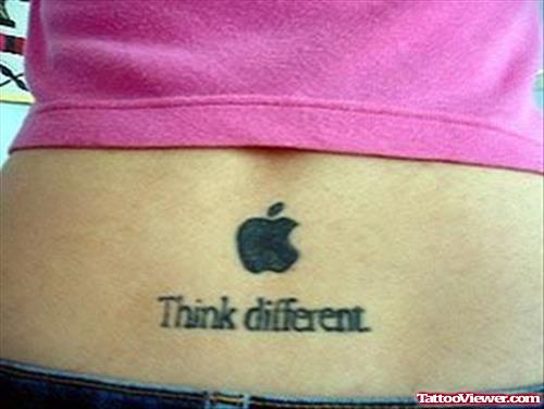 Think Different Apple Logo Geek Tattoo On Lowerback