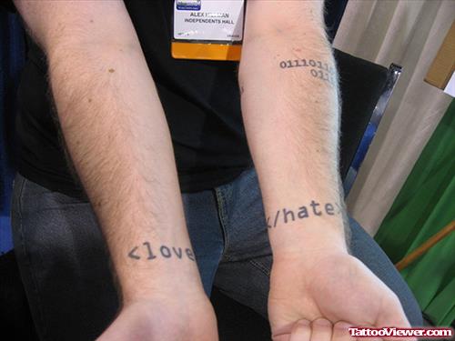 Love Hate Geek Tattoos On Wrists