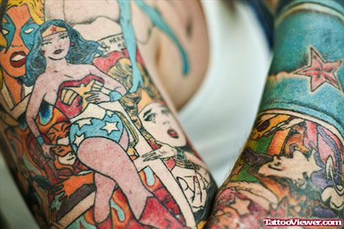 Colored Geek Tattoo On Right Sleeve