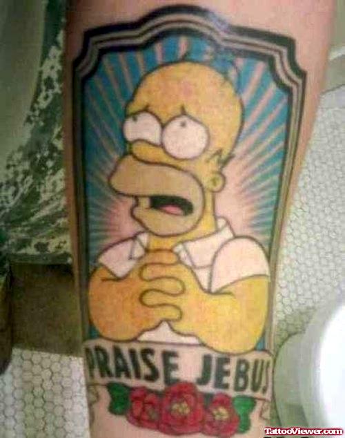 Simpson Colored Geek Tattoos On Sleeve