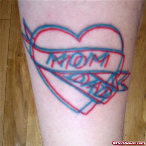 Mom Dad Banner And Geek Heart Tattoo