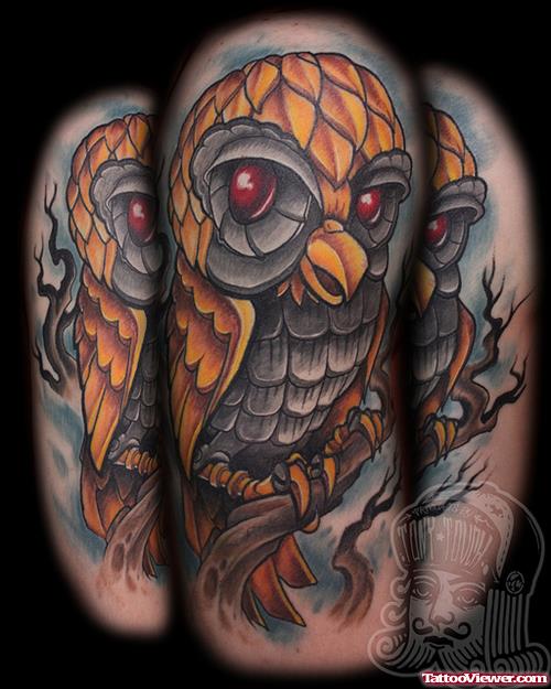 Awesome Colored Geek Owl Tattoo Design