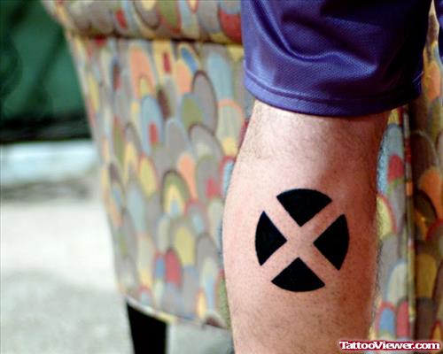 X Men Geek Tattoo On Back Leg