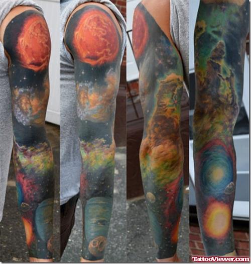 Colored Geek Tattoo On Sleeve