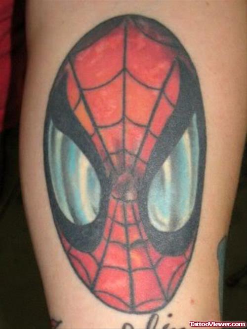Color Spiderman Head Geek Tattoo