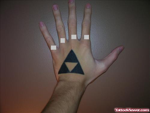 Black Ink Triangle Geek Tattoo On Hand