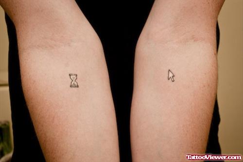 Hourglass And Cursor Geek Tattoos On Arm