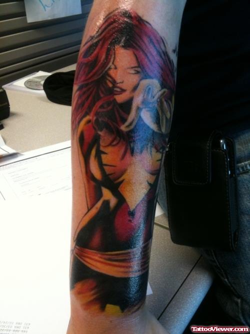 Colored Geek Tattoo On Right Arm