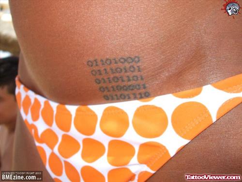 Binary Codes Geek Tattoo On Hip