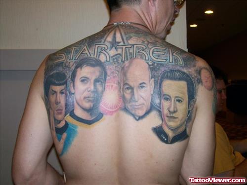 Awesome Colored Geek Tattoos On Upperback