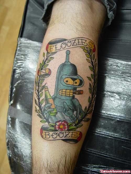 Awersome Color Ink Geek Tattoo On Leg