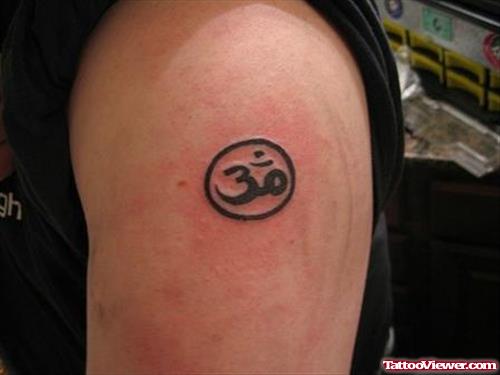 Religious Om Symbol Geek Tattoo On Shoulder