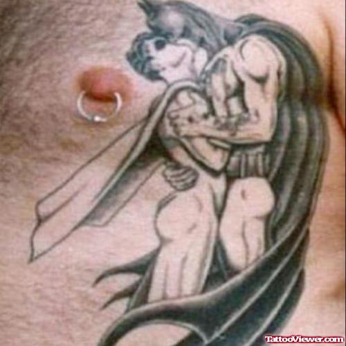 Grey Ink Geek Tattoo On Man Chest