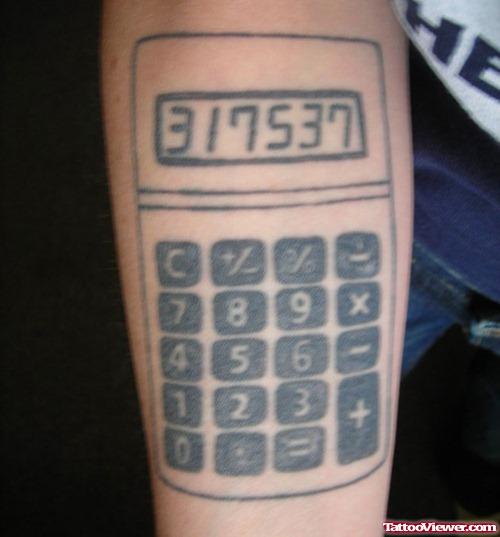 Grey Ink Calculator Geek Tattoo On Arm