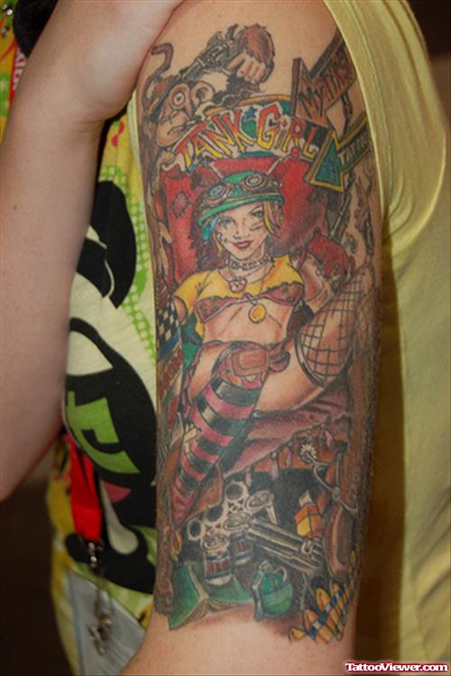 Awesome Colored Geek Tattoo On Man Left Sleeve