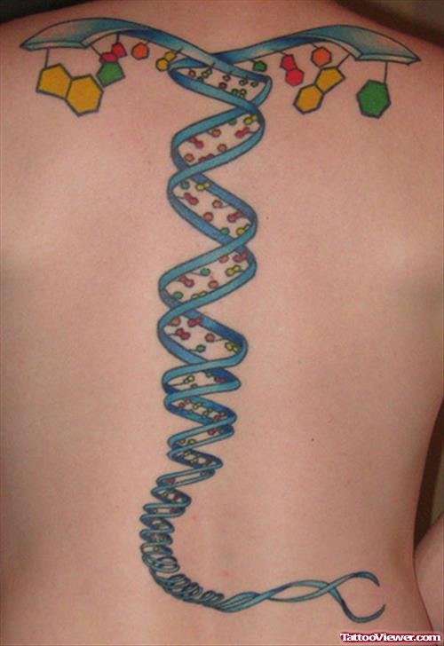 Awesome Color Ribbon Geek Tattoo On Back
