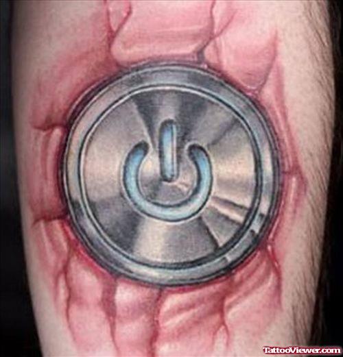 Color Powerbutton Geek Tattoo On Arm