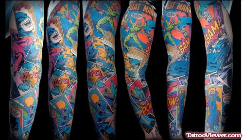 Awesome Colored Geek Tattoos On Sleeve