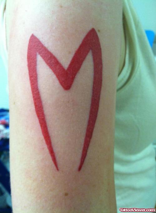 Red Ink Geek Tattoo On Bicep