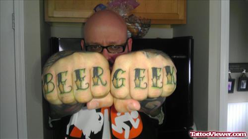 Beer Geek Tattoo On Knuckles