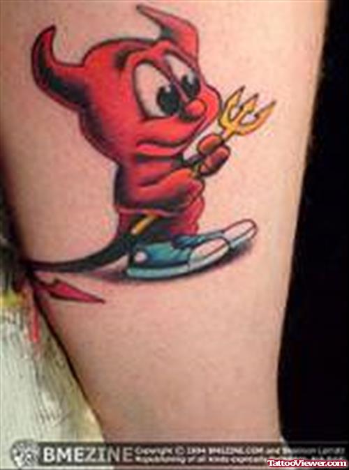 Red Ink Devil Geek Tattoo On Bicep