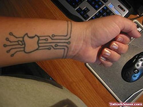 Left Wrist Apple Geek Tattoo