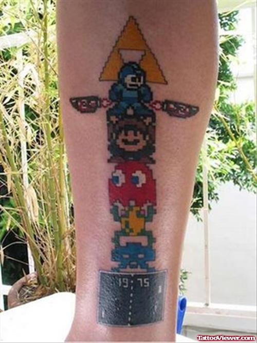 Awesome Color Ink Geek Tattoo On Right Forearm