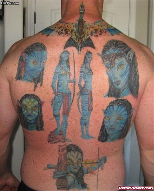 Blue Ink Geek Tattoo On Man Back Body