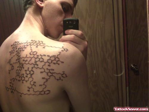 Geek Tattoo On Man Back Shoulder