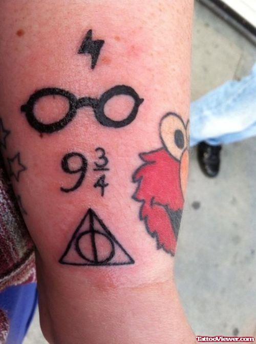 Awesome Colored Geek Tattoo On Half Sleeve