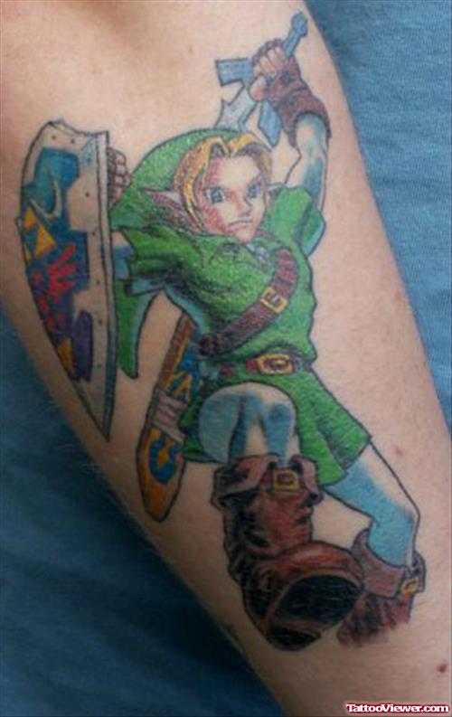 Awesome Colored Geek Tattoos On Right Arm
